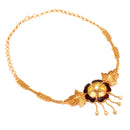 Golden Maroon Minekari Flower Necklace Set With Ring - BRISHNI