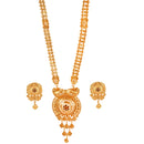 Mallika Jhalor Sitahar Set, 24K gold plated copper necklace and matching earrings, perfect for traditional Bengali occasions.