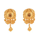 Gold plated Bengali traditional earrings featuring intricate design and drop embellishments.