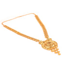 Traditional Bengali gold plated necklace with intricate design and hanging beads.