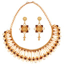 Maroon Golden Minakari Filigree Necklace Set - BRISHNI
