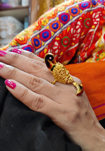 Stylish Matte Gold Plated Peacock Design Finger Ring for Women and Girls.