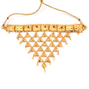 Elegant Sabeki Jhalor Choker necklace, 24K gold-plated copper with intricate design and vibrant finish.