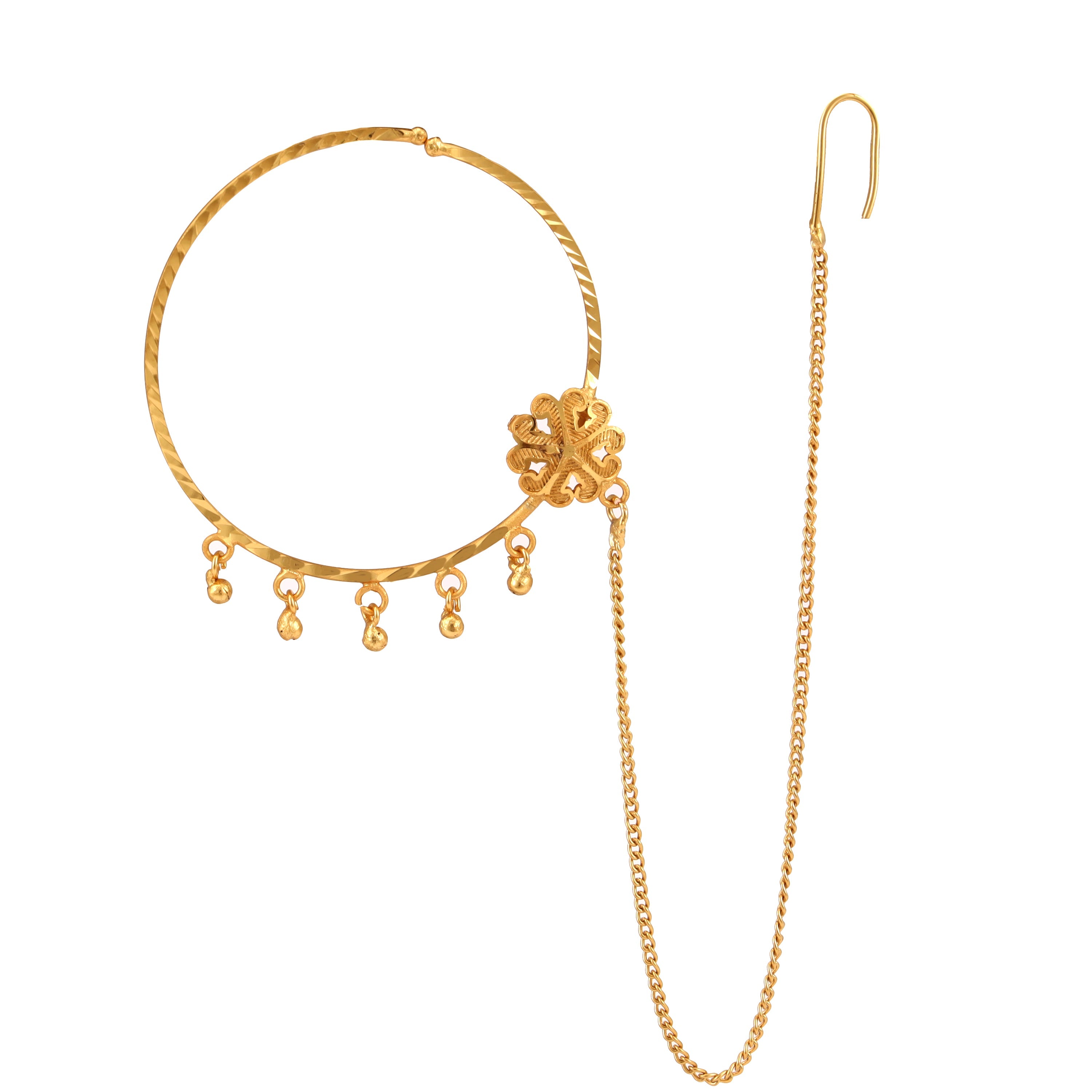 Side Floral Gold Drops Nose Ring Nath