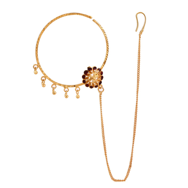 Side Mina Flower Five Drops Nose Ring (Nath) - BRISHNI