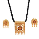 Square Locket With Black Tassel And Earrings - BRISHNI