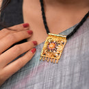 Square Locket With Black Tassel And Earrings - BRISHNI