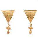 Elegant gold-plated triangle earrings featuring a hanging charm, perfect for pairing with a choker for a stylish look.