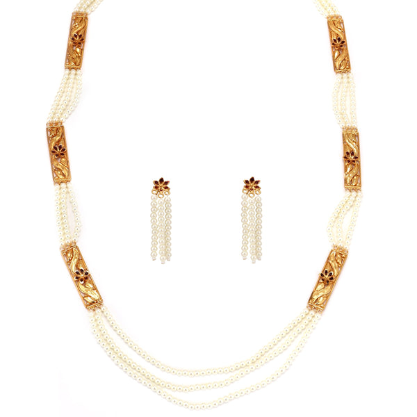 White Beaded Chatai Necklace Set - BRISHNI