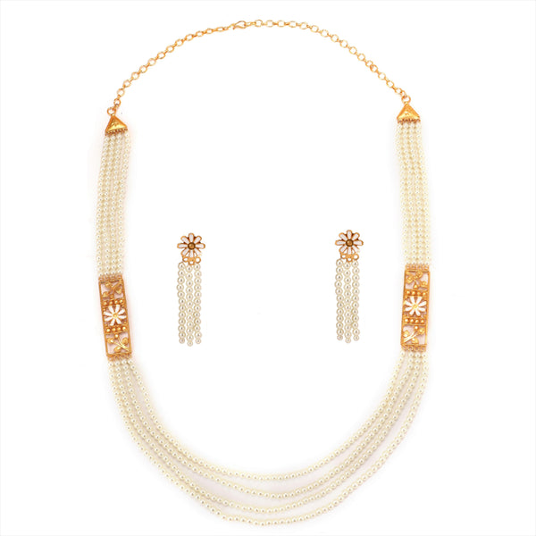 White Mina Beaded Small Lahara Necklace Set - BRISHNI